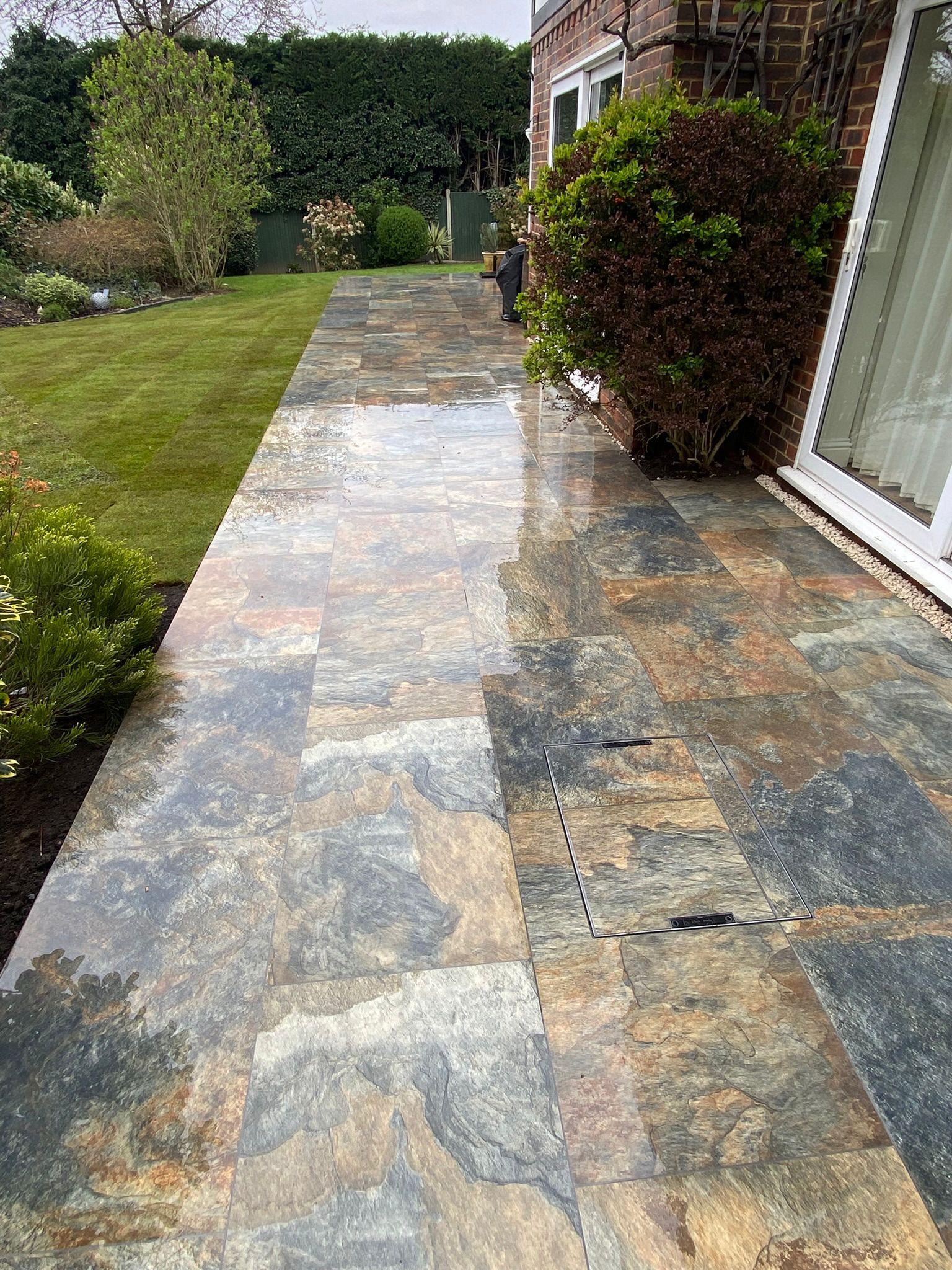 Natural stone path beside house, Surrey